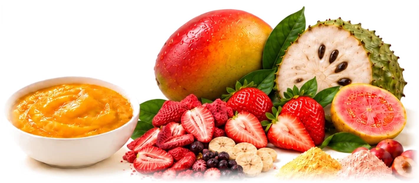 Pulpa aséptica, fruta liofilizada, fruta en polvo y fruta fresca